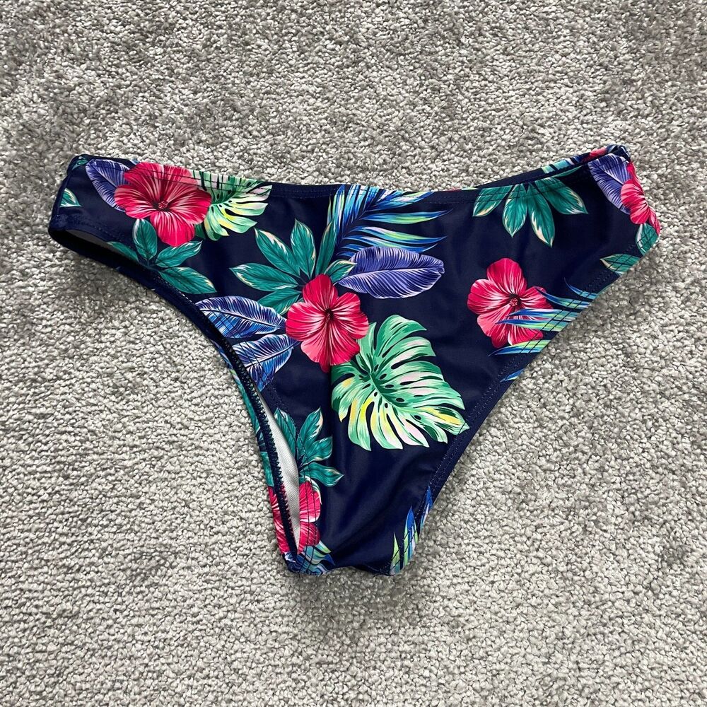 Shein Bikini Bottom Womens Small Multicolor Floral Mid Rise Summer Beach Pool